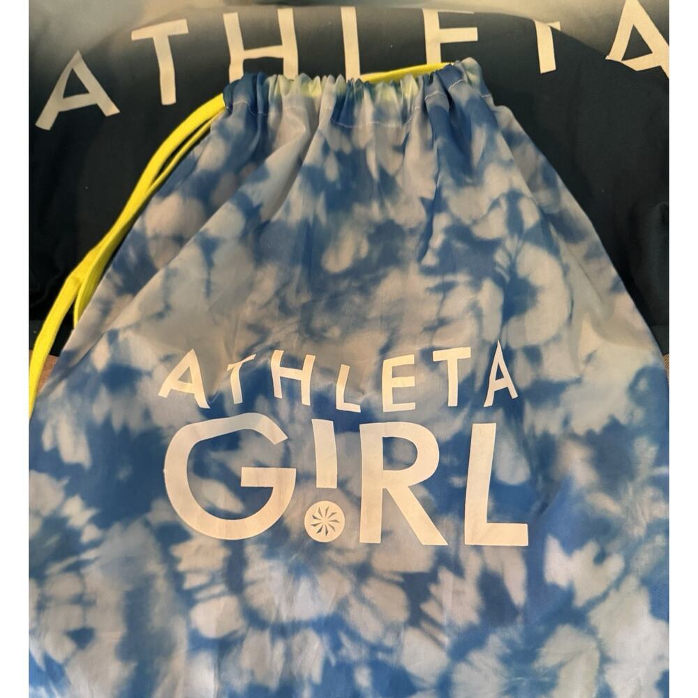 Athleta Gym Bag Blue Ombre White Canvas/Girl Drawstring Bag - Picture 2 of 6